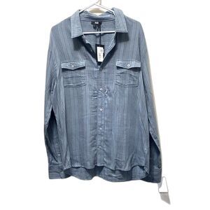 NWT Paige Everett Shirt in River Mist Blue Plaid Button‎ Down Size Large
